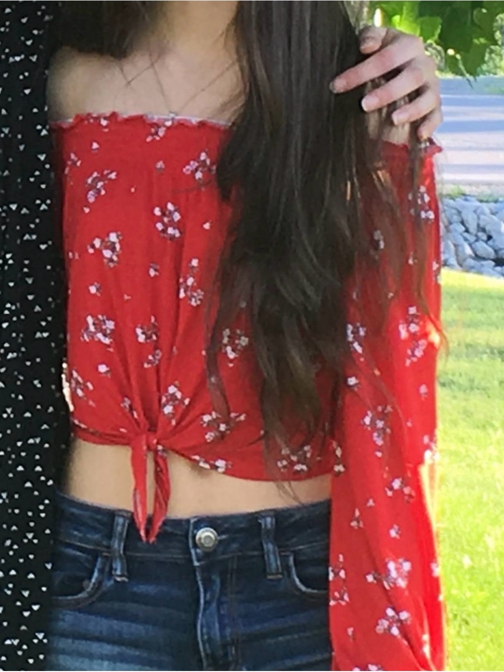 H&M Off The Shoulder Red Floral Top